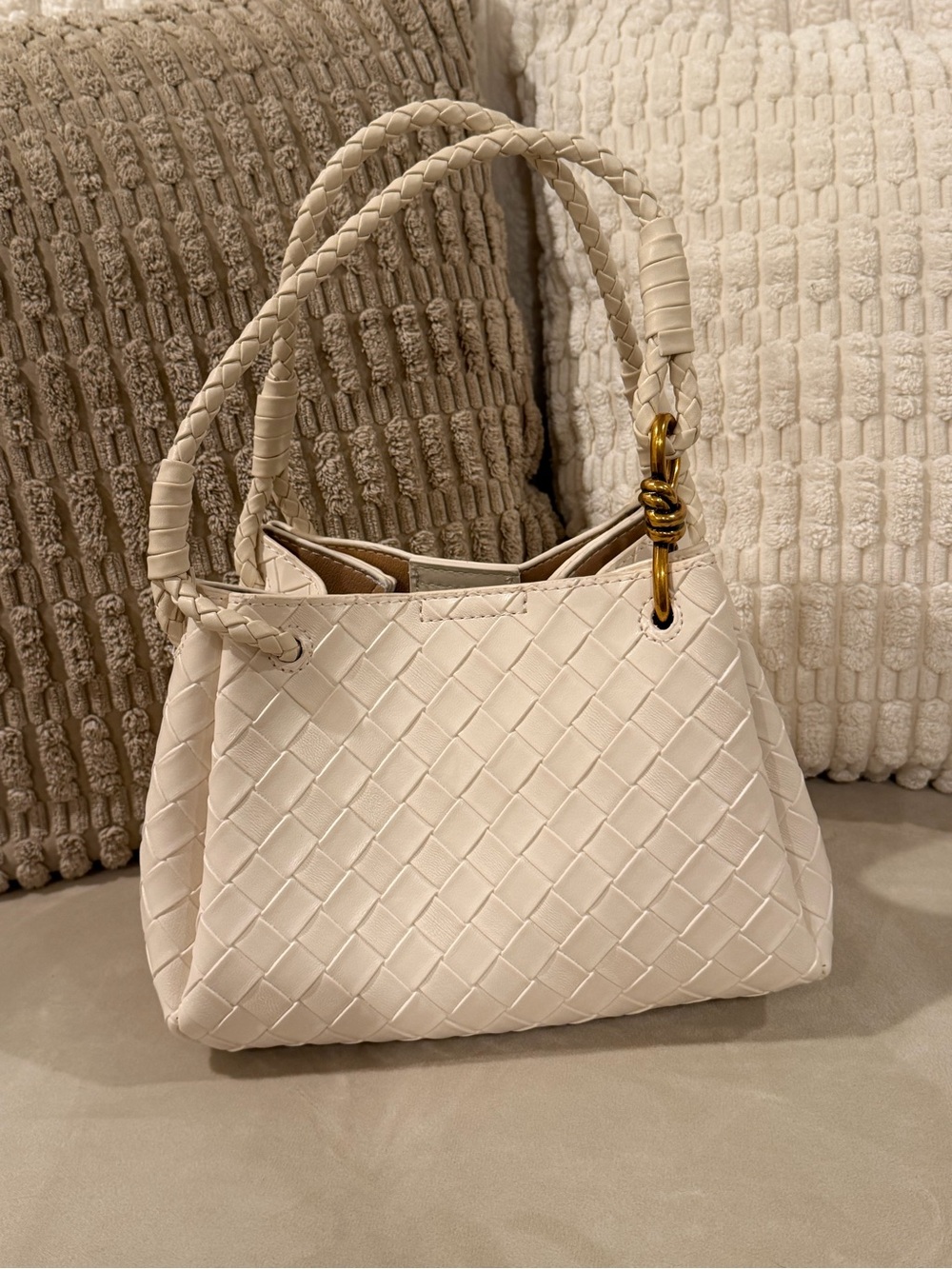 NWT Woven Leather Tote Handbag in Cream